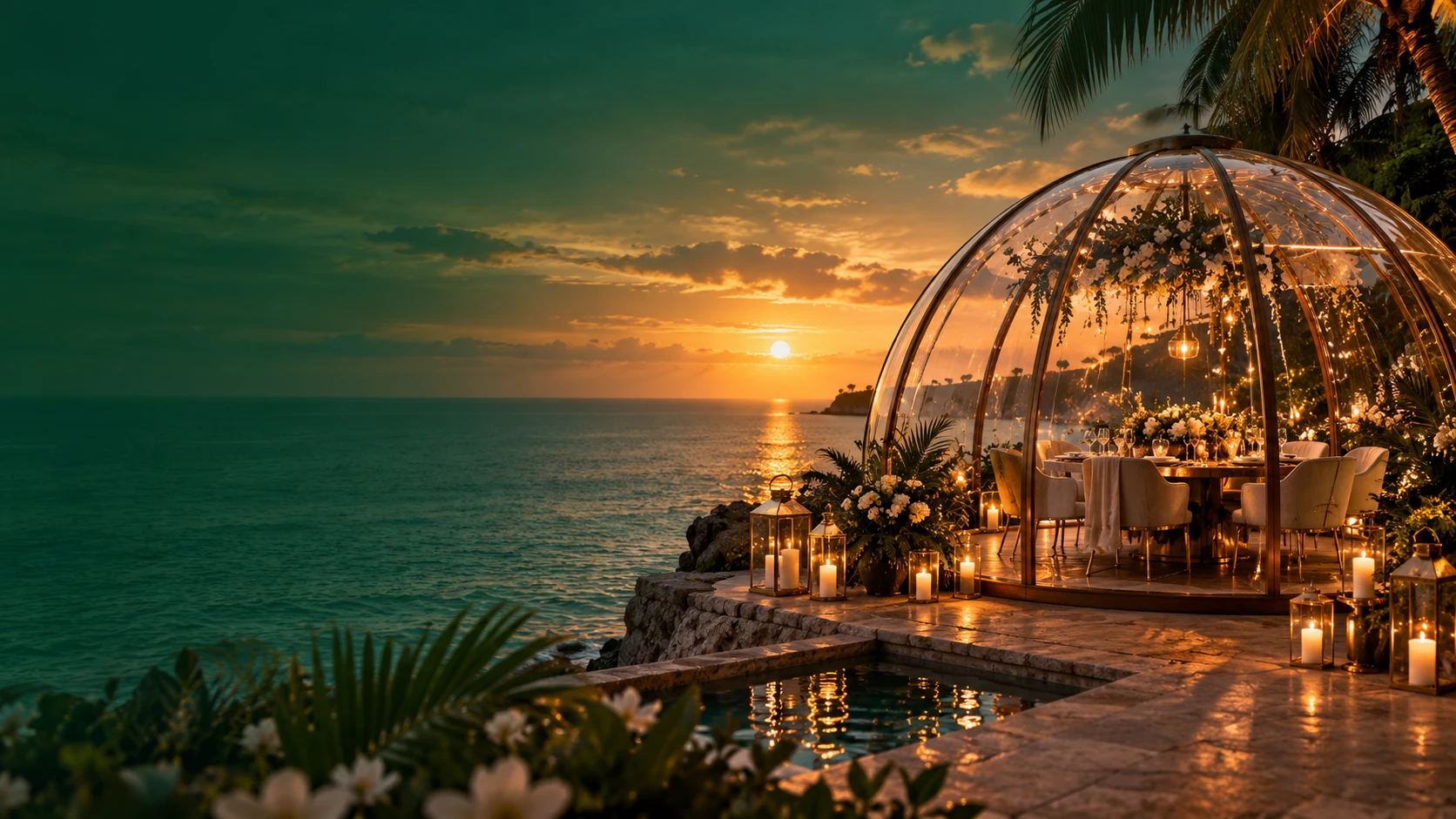 The Dome Experience luxury event setting at sunset